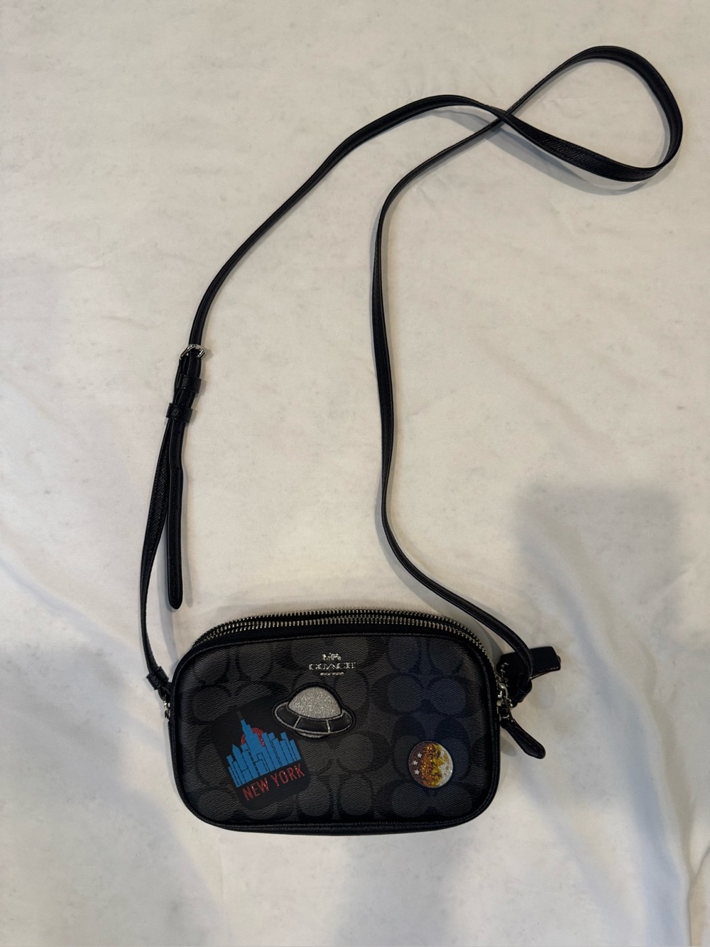 RARE Coach F29463 Space Patches Signature Crossbody Bag Black NYC UFO